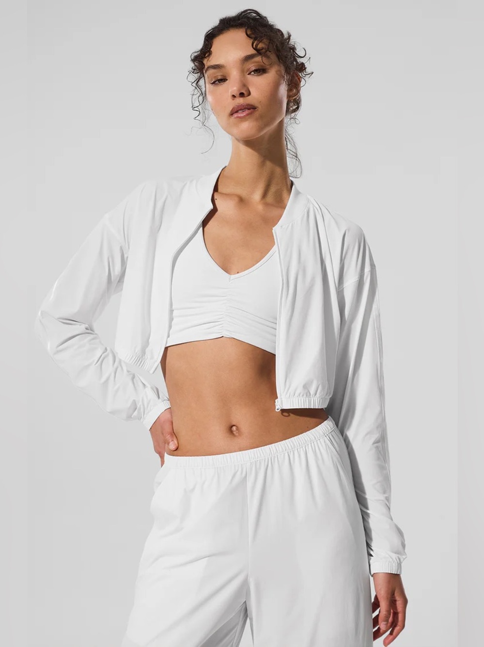 Alo Yoga Cropped Breezy Full-Zip Cover Up White Size Medium
